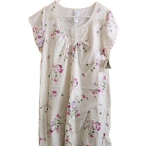 NWT Aria Nightgown Size Medium Pink Floral 100% Cotton Cap Sleeve Lace Sleepwear